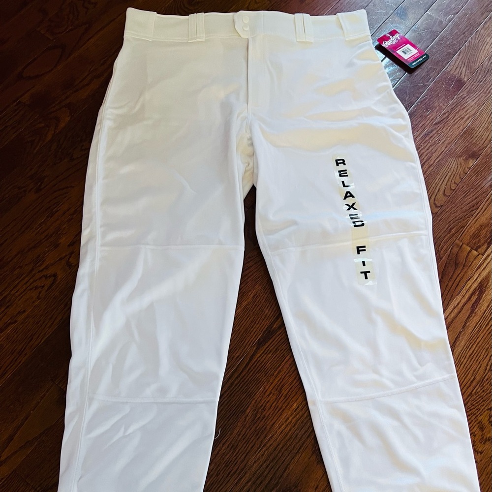Men's Rawlings Relaxed Fit Baseball Pants. Adult XL. White.